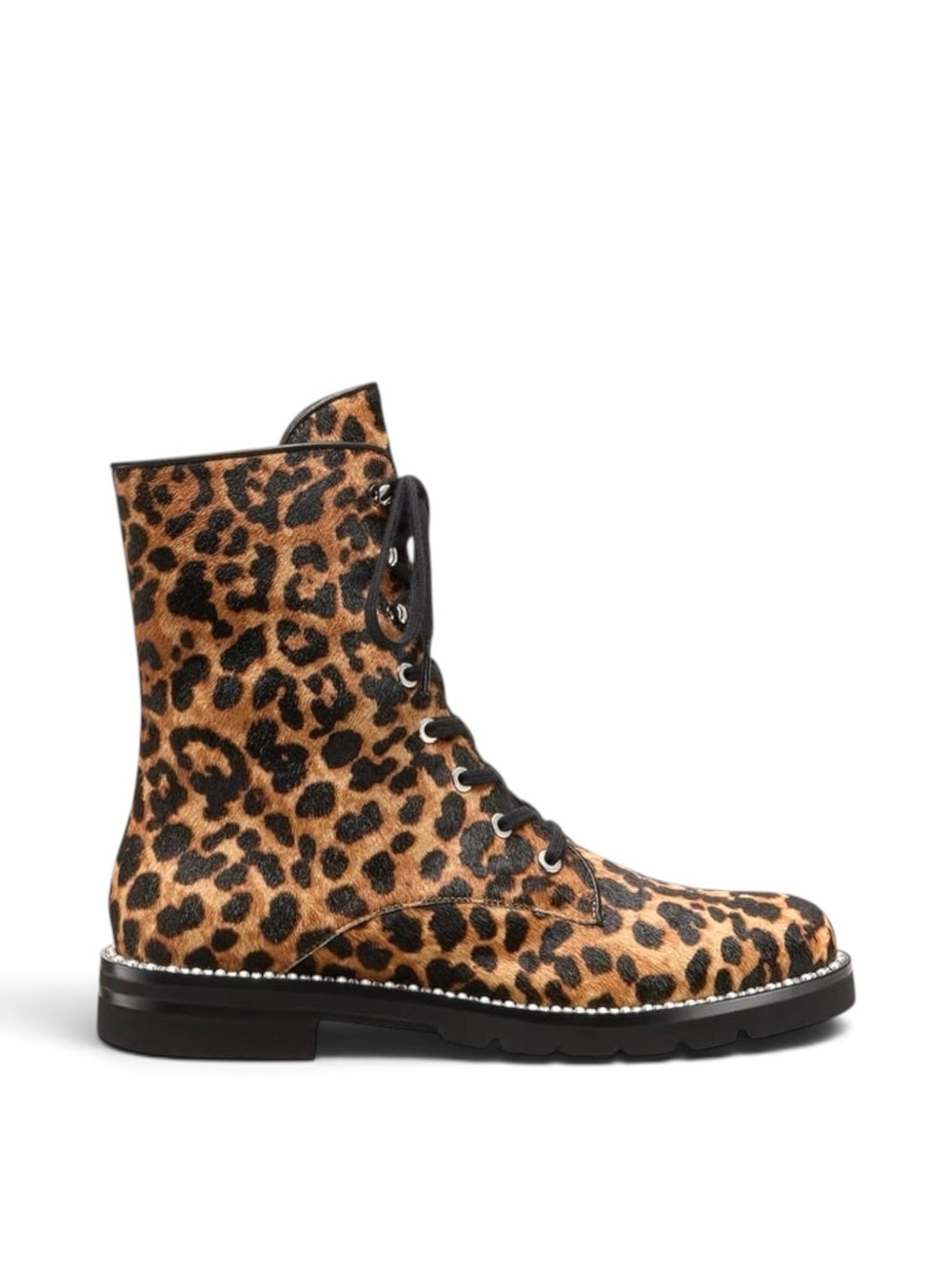 Stuart Weitzman Monte Embellished Lace-up Bootie Leopard Calf Hair Women's 9.5